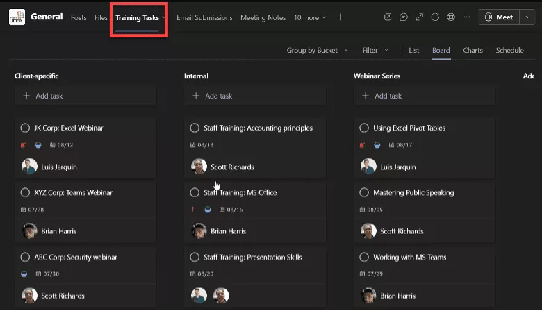 Screenshot of Microsoft Teams showing tasks in Tasks By Planner and ToDo